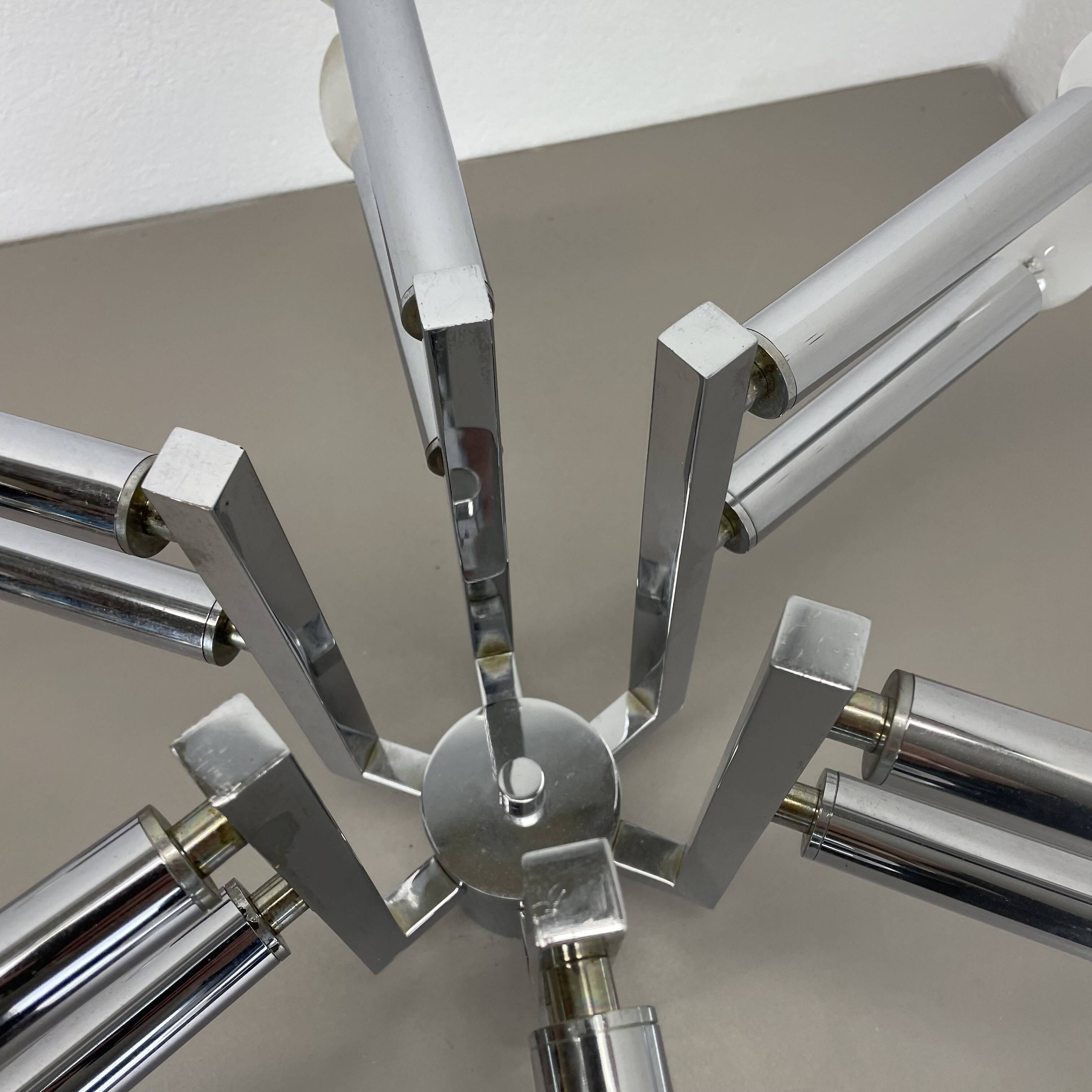 Modernist Huge chromed SPUTNIK Sciolari Style Ceiling Light, Italy, 1970s