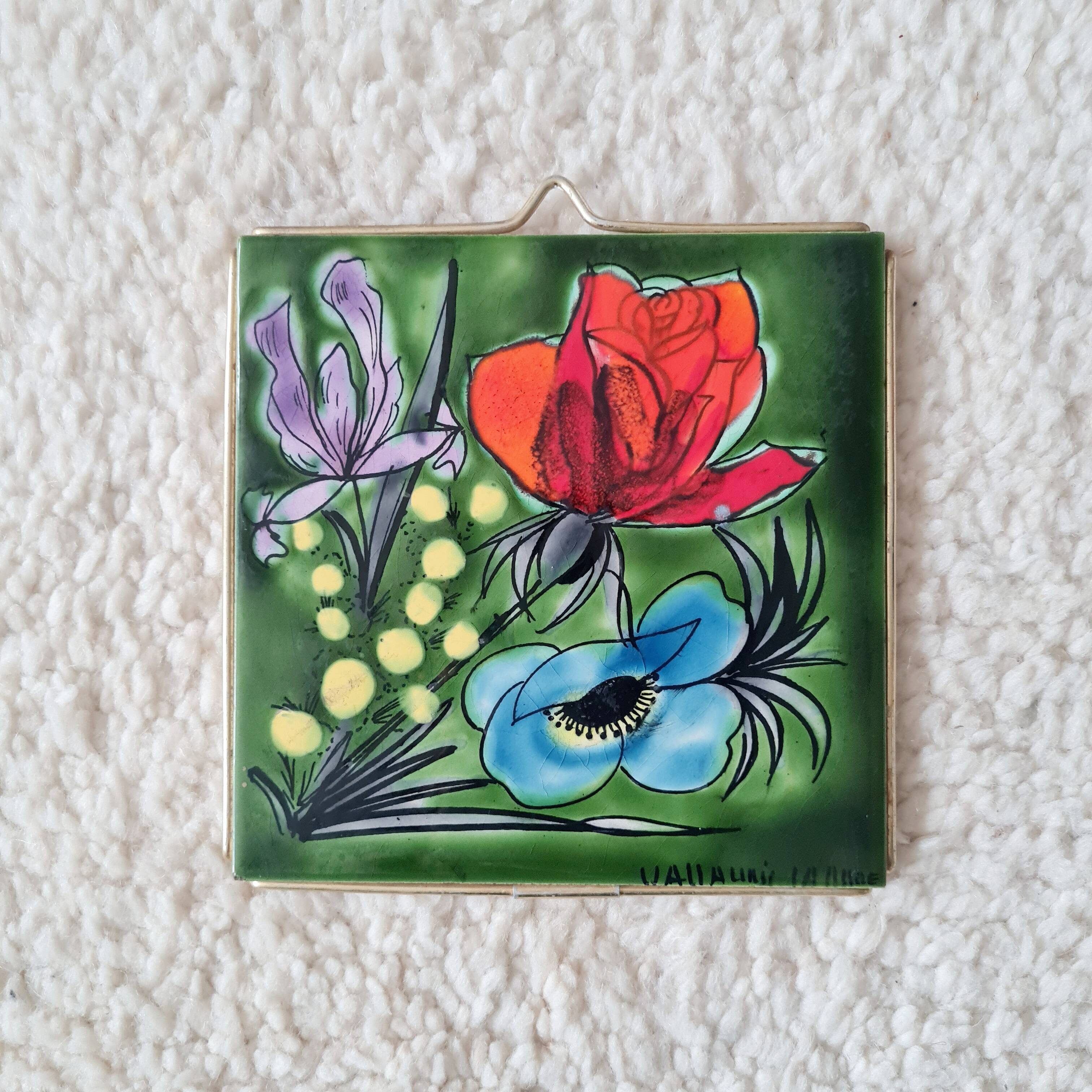Carreau de céramique vintage Vallauris - Décor Floral