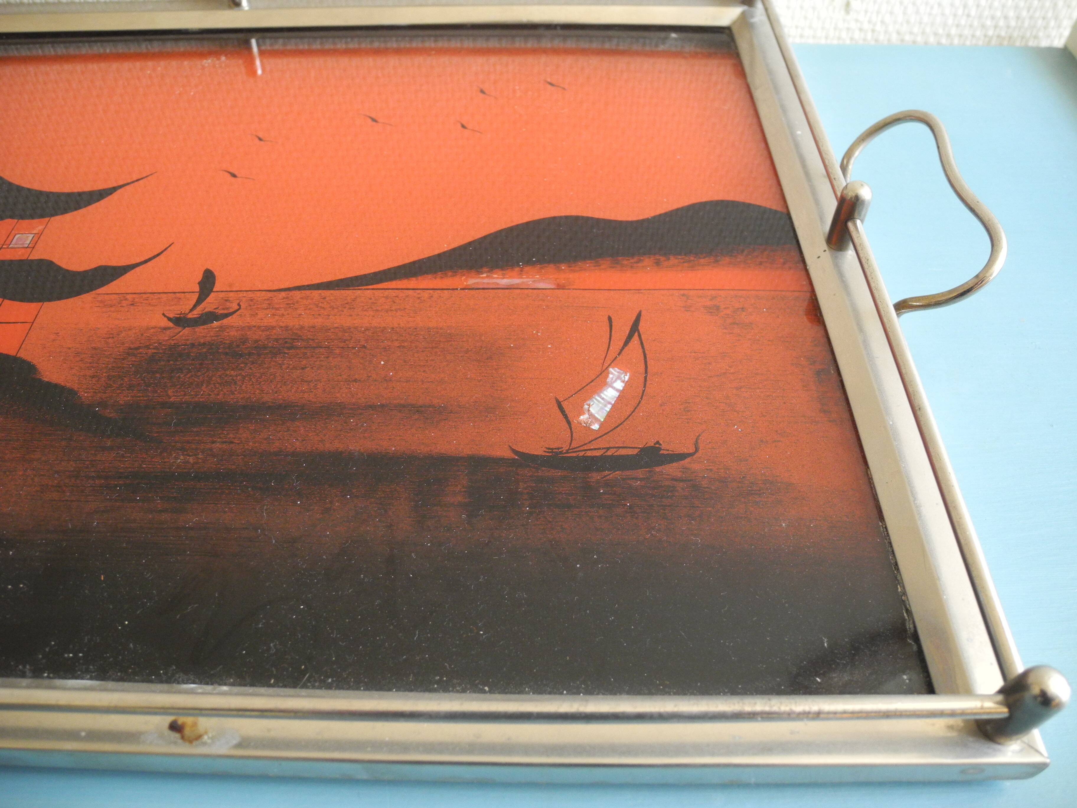Art Deco style Asian plateau antique pagoda tray Japonais decor