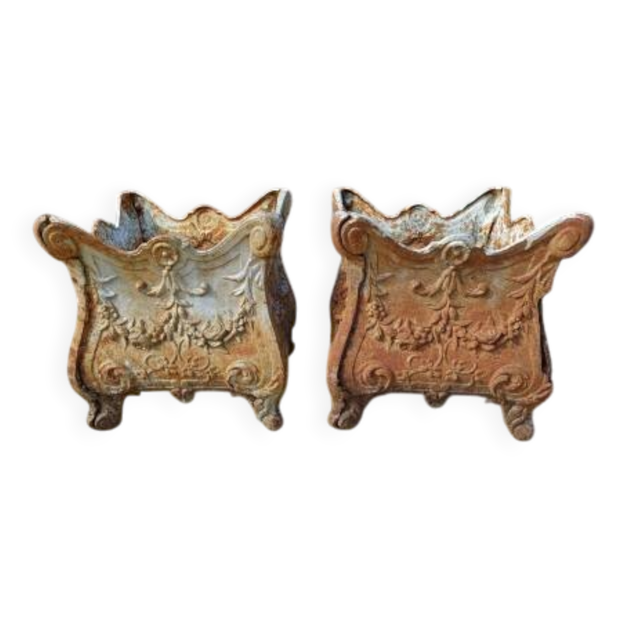 Pair of enamelled cast iron planters from 1900 from Charleville-Mézières