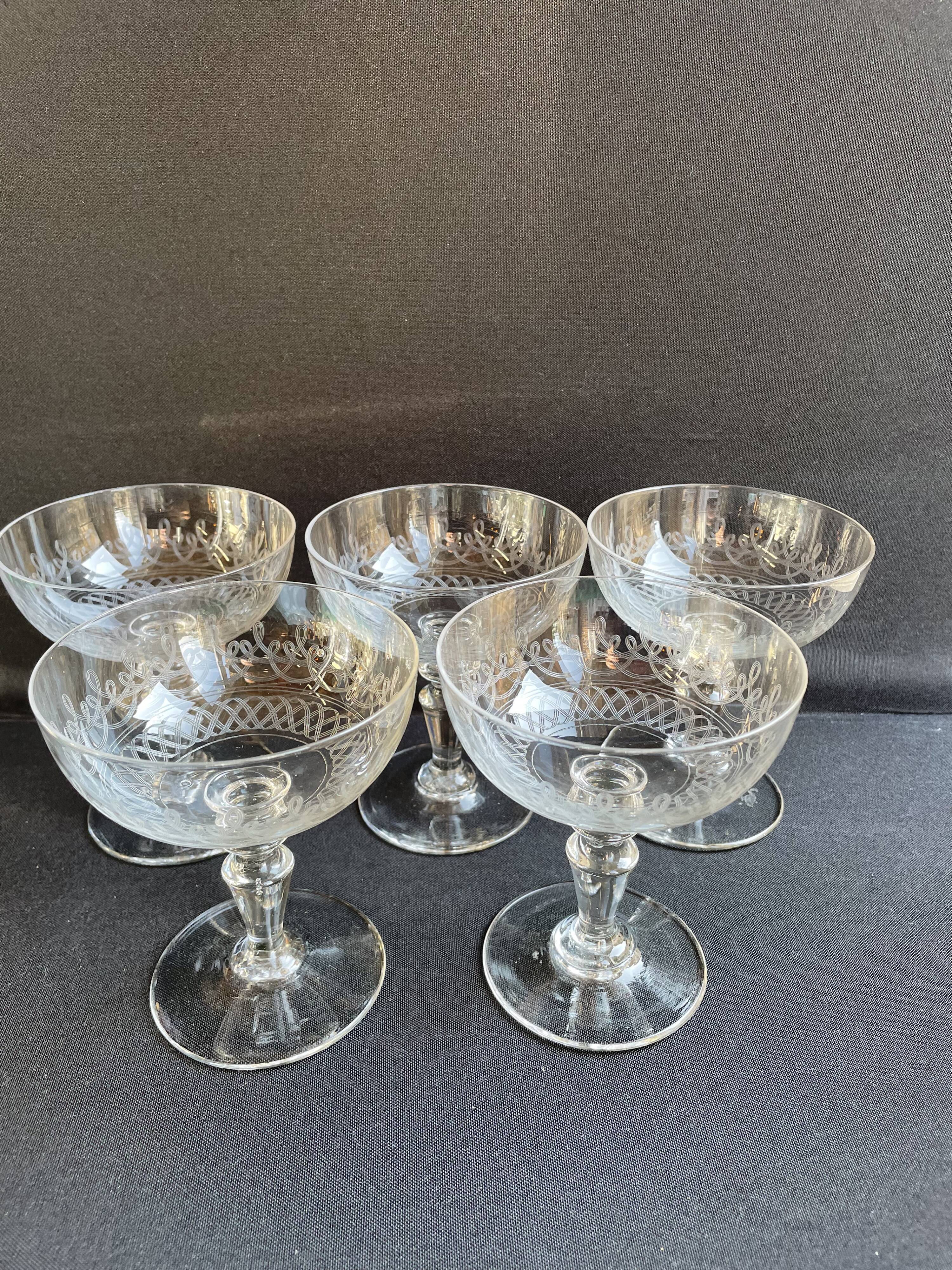 Champagne cups, art nouveau, 1/2 cristal soufflé et taillé