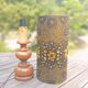 Vintage turned wood table lamp, ethnic chic wax drum lampshade