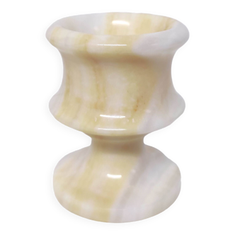 Bougeoir onyx blanc beige Ht 10cm