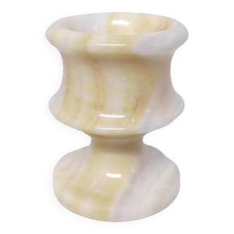 White beige onyx candle holder Ht 10cm