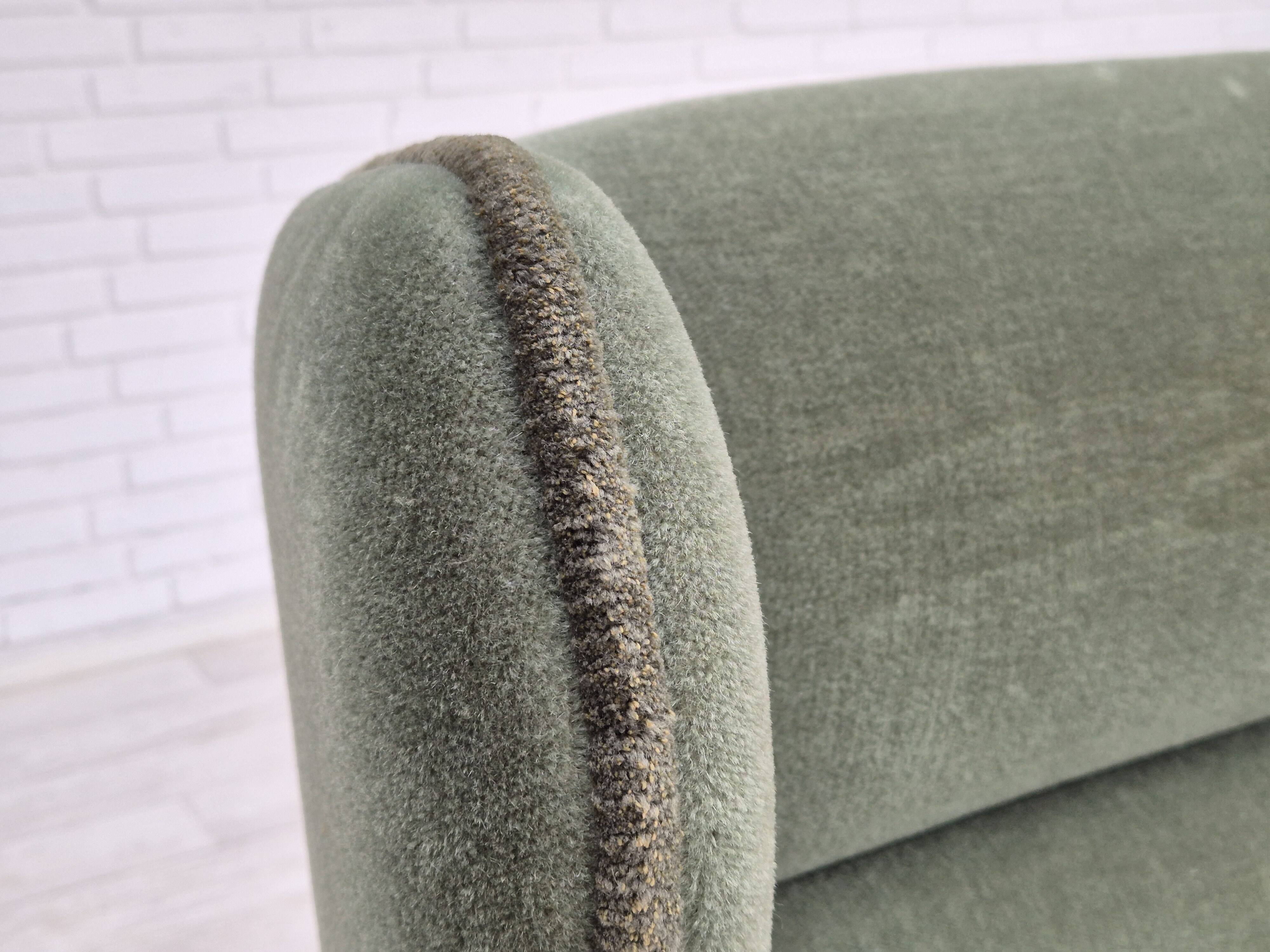 1970s, Danish wingback armchair, original condition, furniture velour, beech wood.