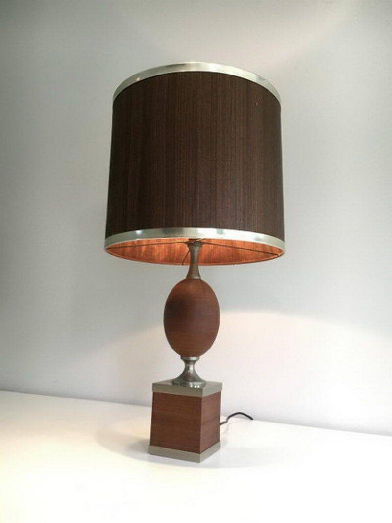 Egg lamp in wood and brushed steel