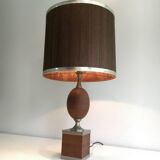 Egg lamp in wood and brushed steel