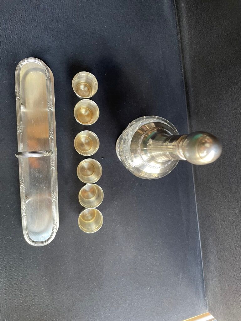 Louis XVI style silver metal liquor service