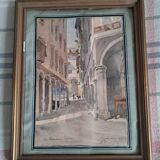 Ancient painting depicting a street in Lugano, Switzerland.