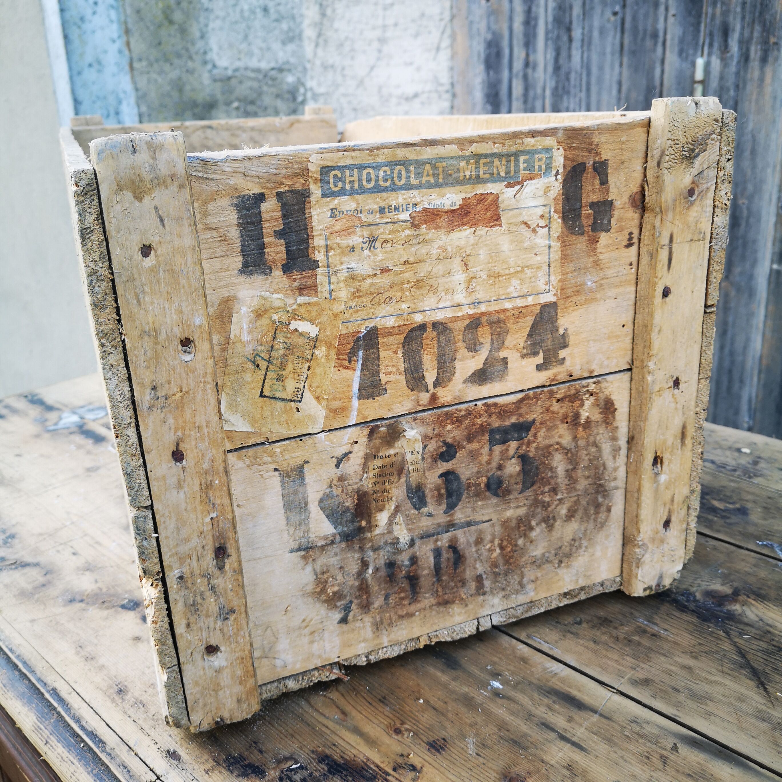 Old transport crate Chocolat Meunier