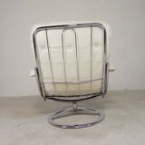 Leolux armchair, swivel chair with white leather upholstery, 1960s