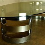 Chrome metal coffee table and 1970 smoked glass