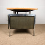 Large industrial office, double-sided, beech tray, Aluminium and tinted wood 1970.