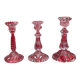 Set of 3 different candle holders, molded glass, very trendy 20 to 22 cm