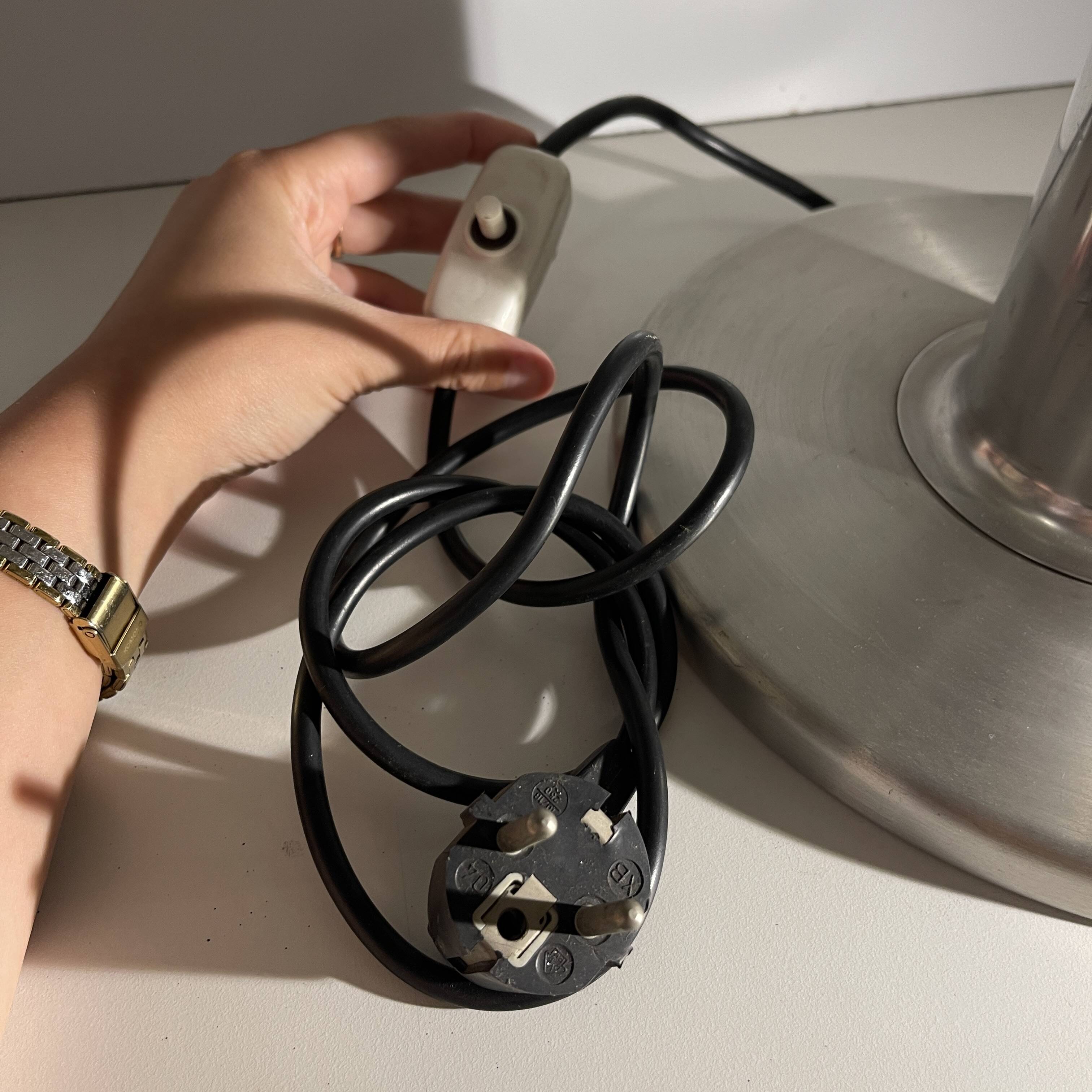 Lampe 'Donut' aluminium brossé, Design Space Age, ca 1960