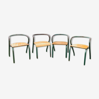 4 chaises écolier vintage Mullca de Jacques Hitier bleu