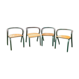 4 vintage school chairs Mullca by Jacques Hitier bleu