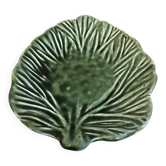 Vintage leaf-shaped green majolica catchall.