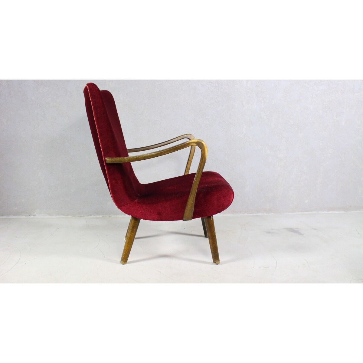 Velvet armchair with footstool, Denmark 1950s