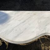 Half-moon console in wrought iron and marble