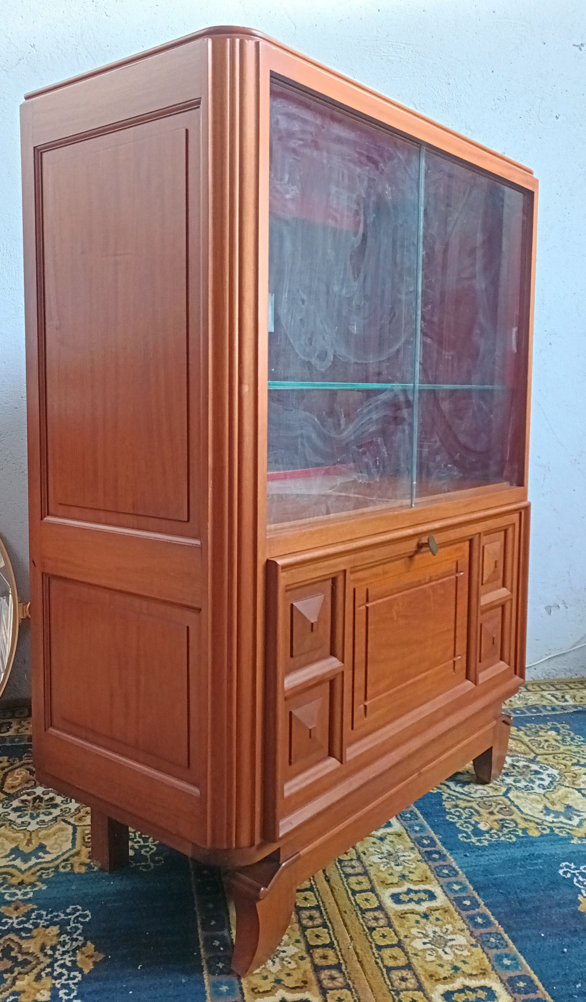 Art deco walnut display cabinet