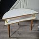 bedside or side table, vintage half circle 3 feet white trays made in England