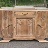 Buffet parisien art déco vintage rénové en bois massif et marbre gris 150cm