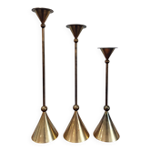 Set of three bronze candlesticks by Christian de Beaumont from the 1980s.
