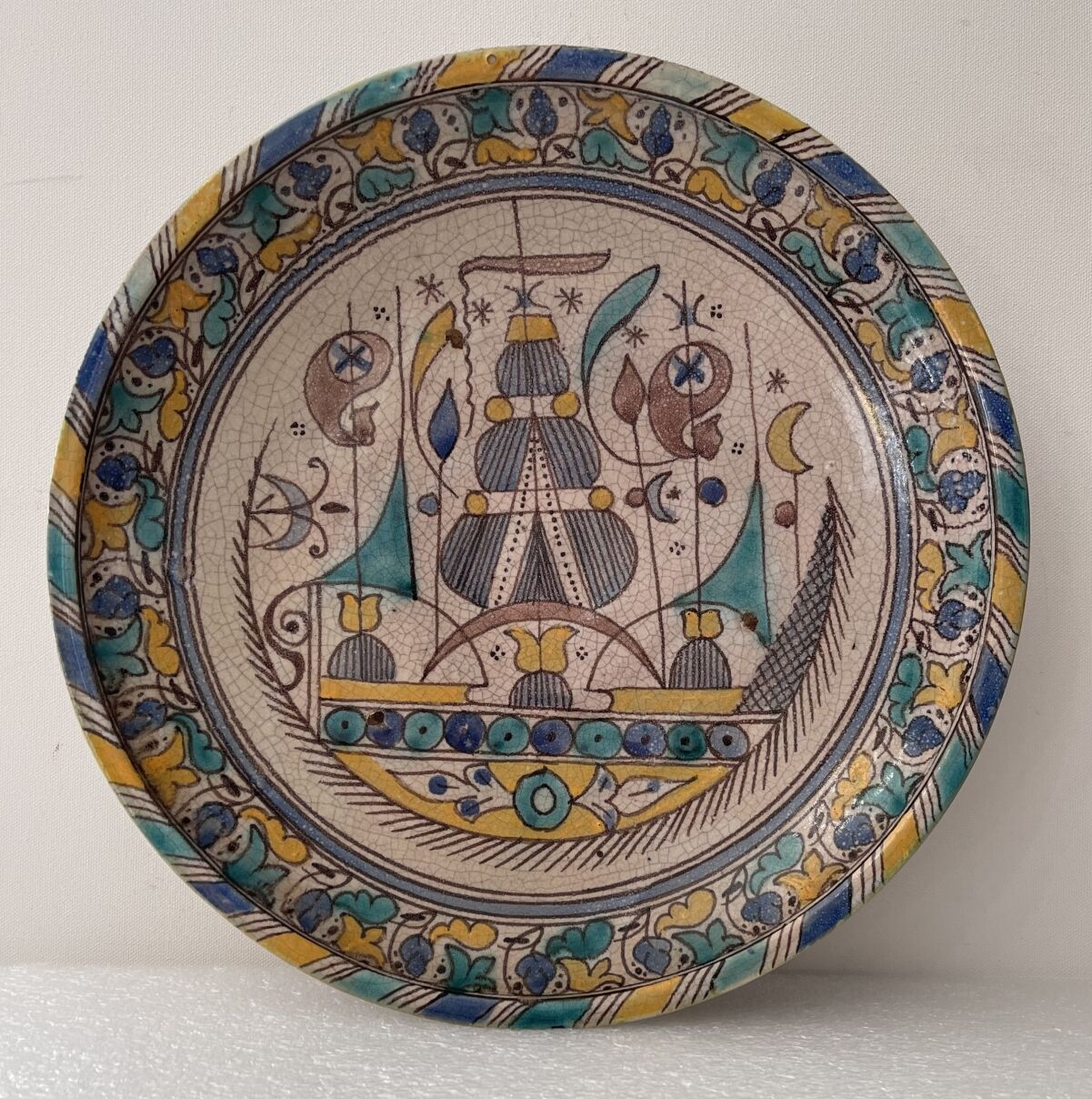 Morocco Fez flat polychrome cracked said Caravelle flamboyant eighteenth diameter 34 cm