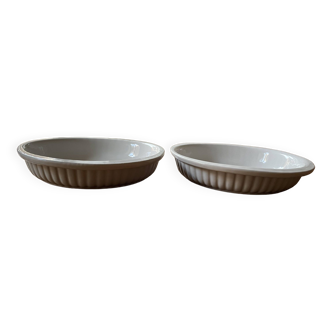 2 small old, vintage oven dishes - white ceramic