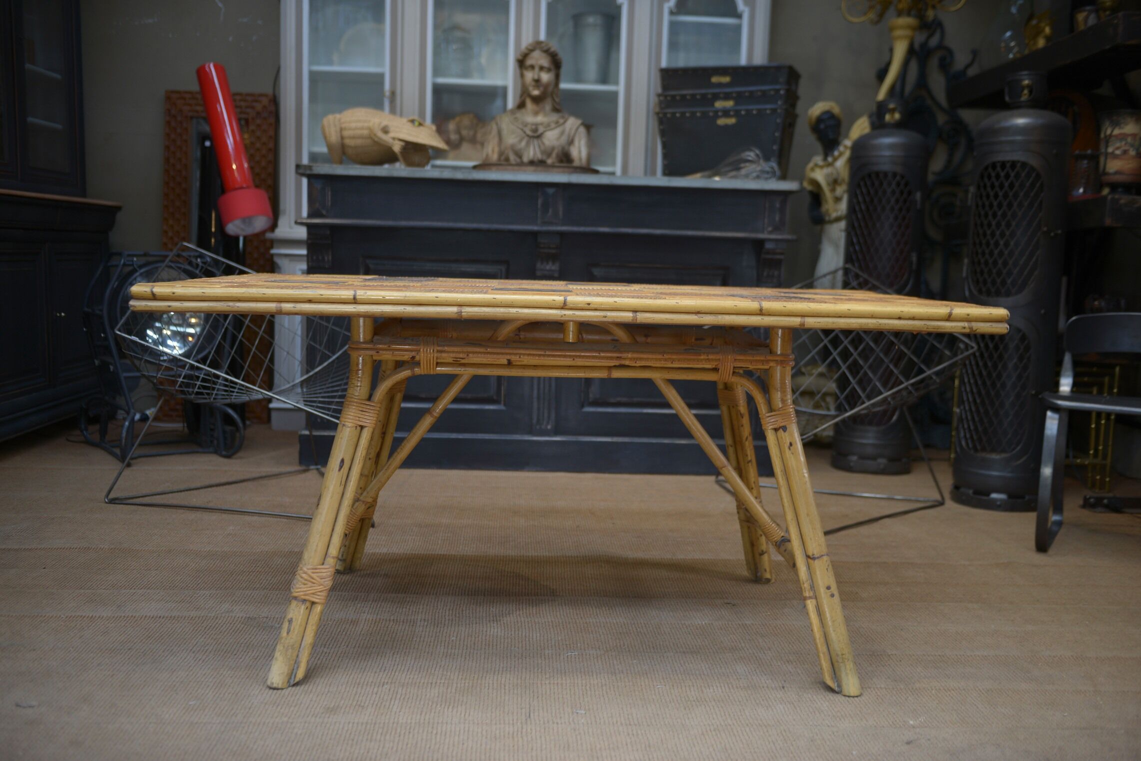 Rattan and ceramic table 1960