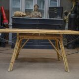 Rattan and ceramic table 1960