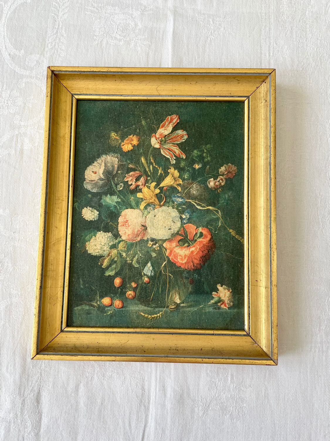 Encadrement bois doré bouquet de fleurs