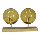 1970s Space Age Amber Glass Double Wall Lamp, Kamenický Šenov