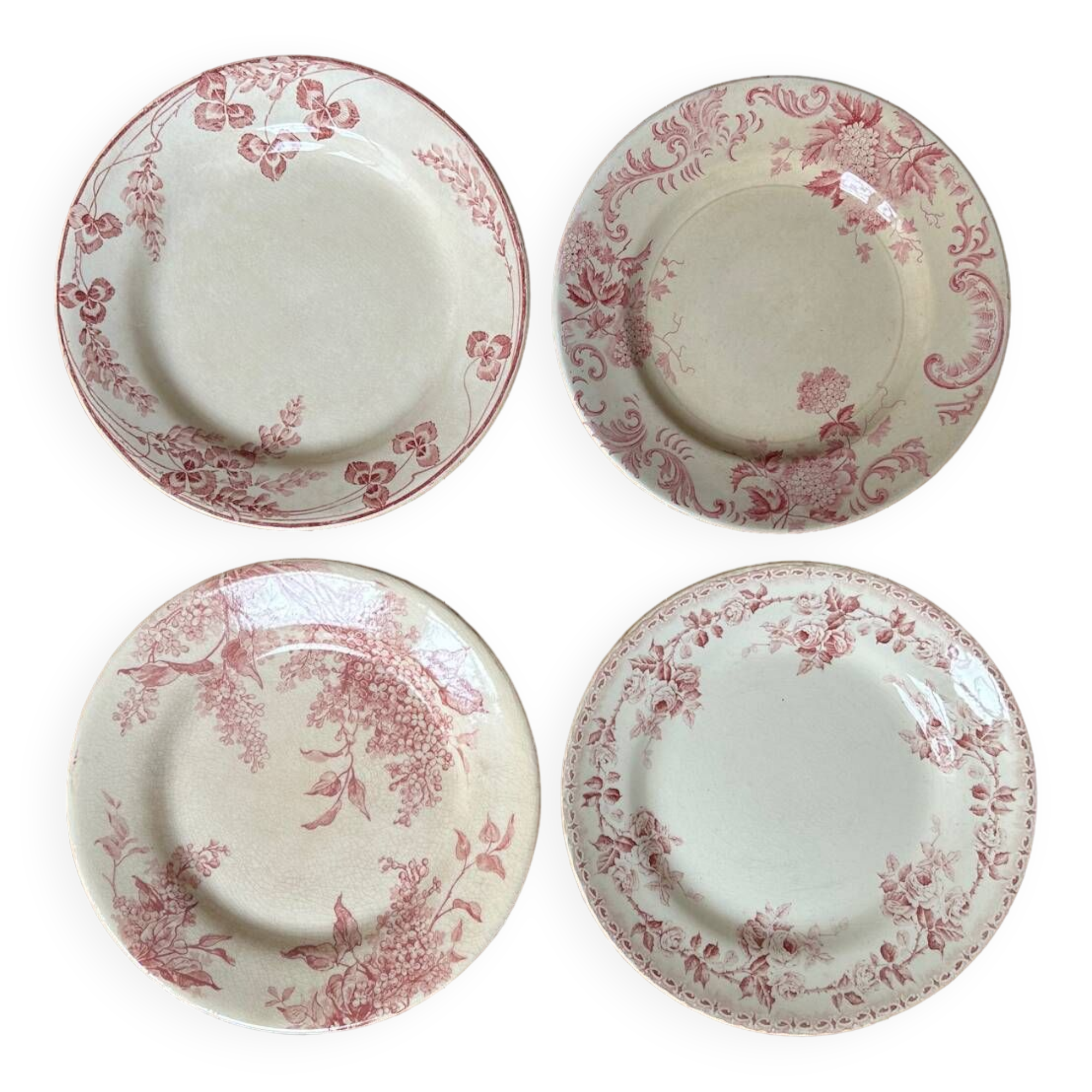 Mismatched series of 4 old “Terre de fer” flat plates