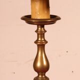 17th Century Bronze Candle Holder Mounted as a Lamp with Its Parchment Shade