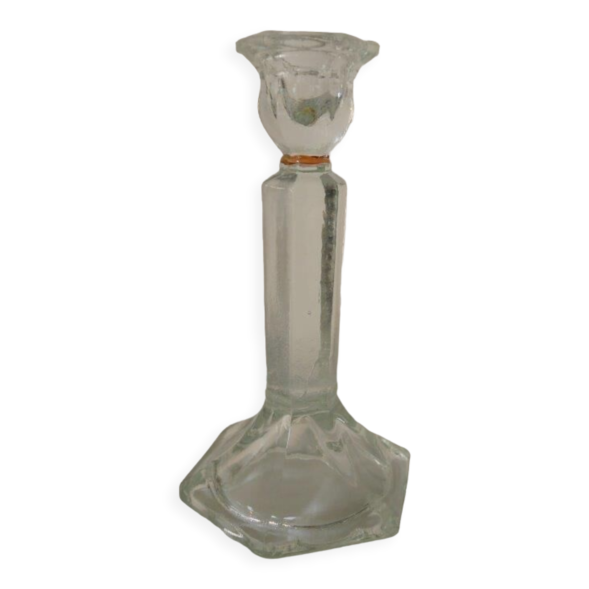 Glass candle holder, orange border