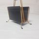 Small magazine holder or letter holder in brass and black leather from the 50s and 60s