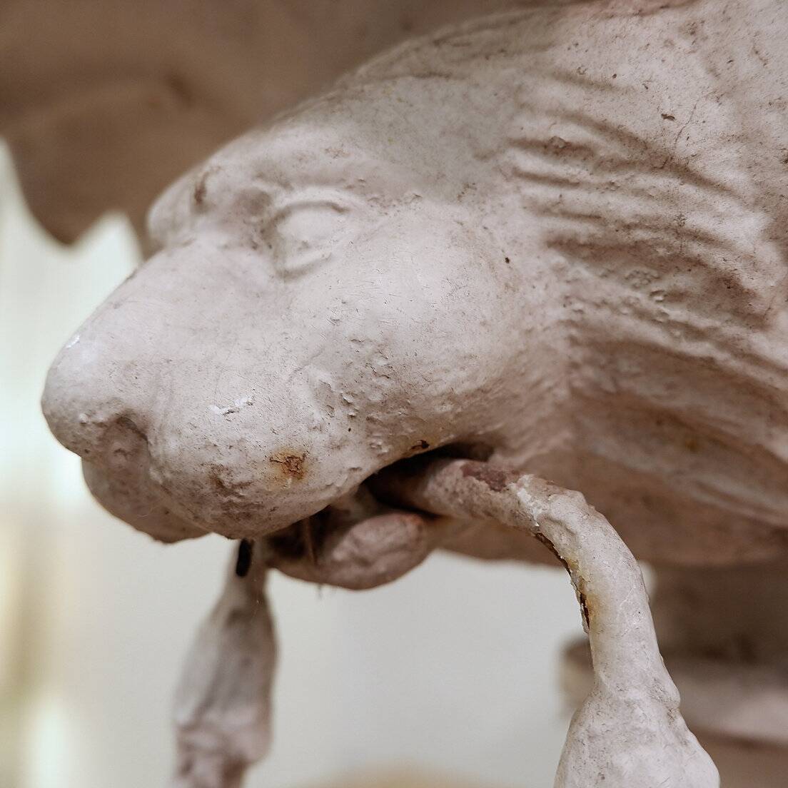 19th century cast iron basin, lion head handles