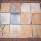 small ceramic coffee table herbarium feet wood, table signed R.capron
