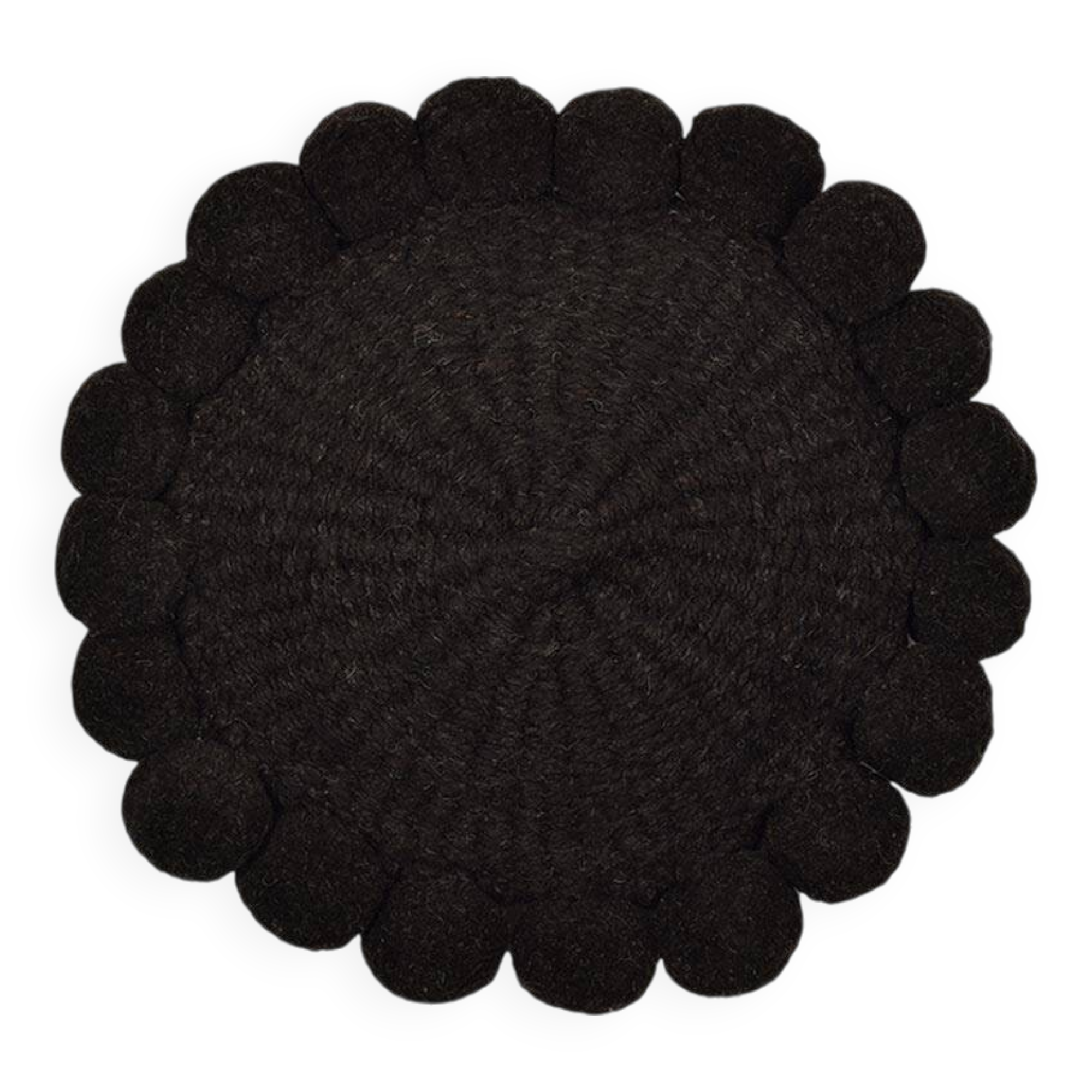 Mini round black wool pompom cushion