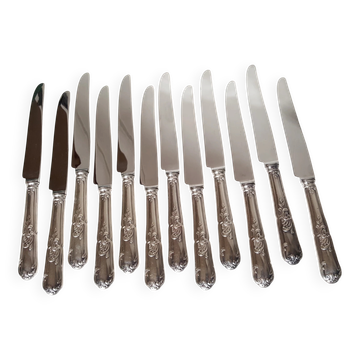 Couteaux de Table Émile Bergeron Métal Argenté Style Rocaille Louis XV