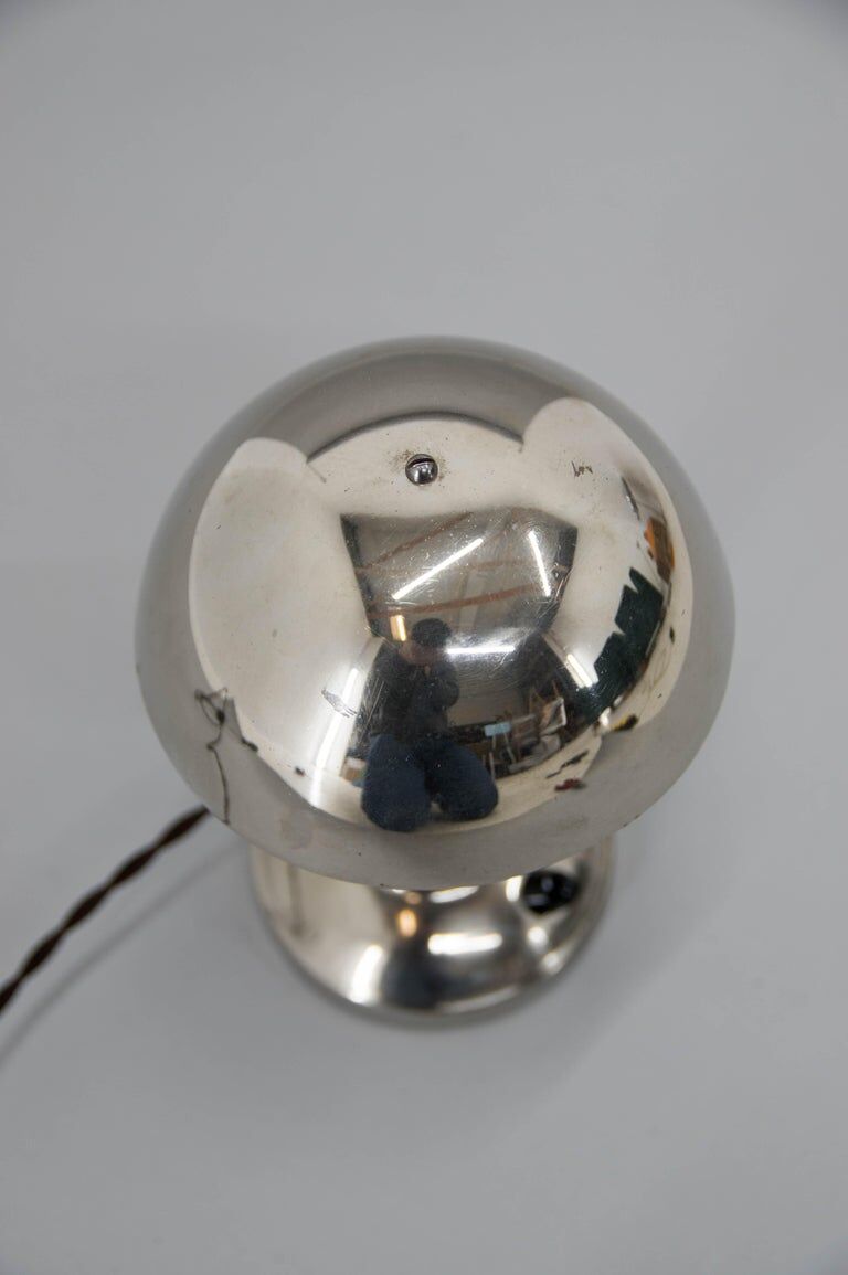 1930s Art Deco Nickel-Plated Petite Table Lamp with Adjustable Dome Shade