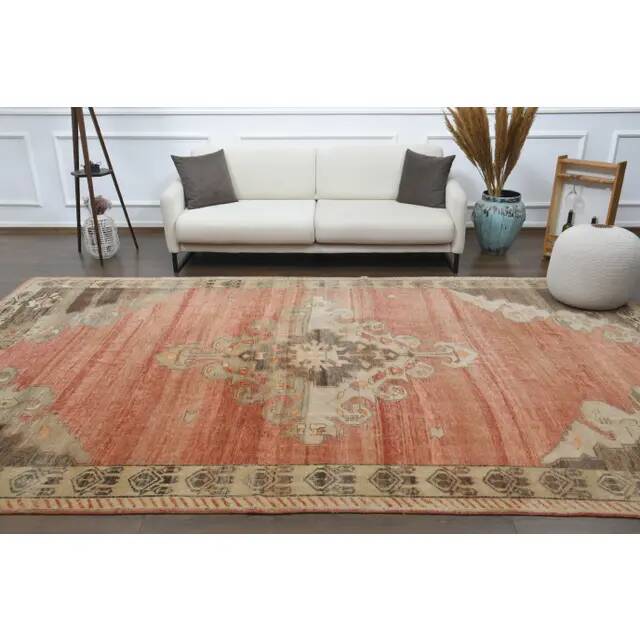 1970s Vintage Turkish Oushak Handmade Wool Cotton Red Area Rug 235x392