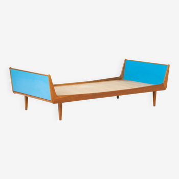 Mid-century daybed in oak and blue formica, Czechoslovakia, 1960s