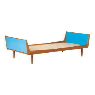 Mid-century daybed in oak and blue formica, Czechoslovakia, 1960s
