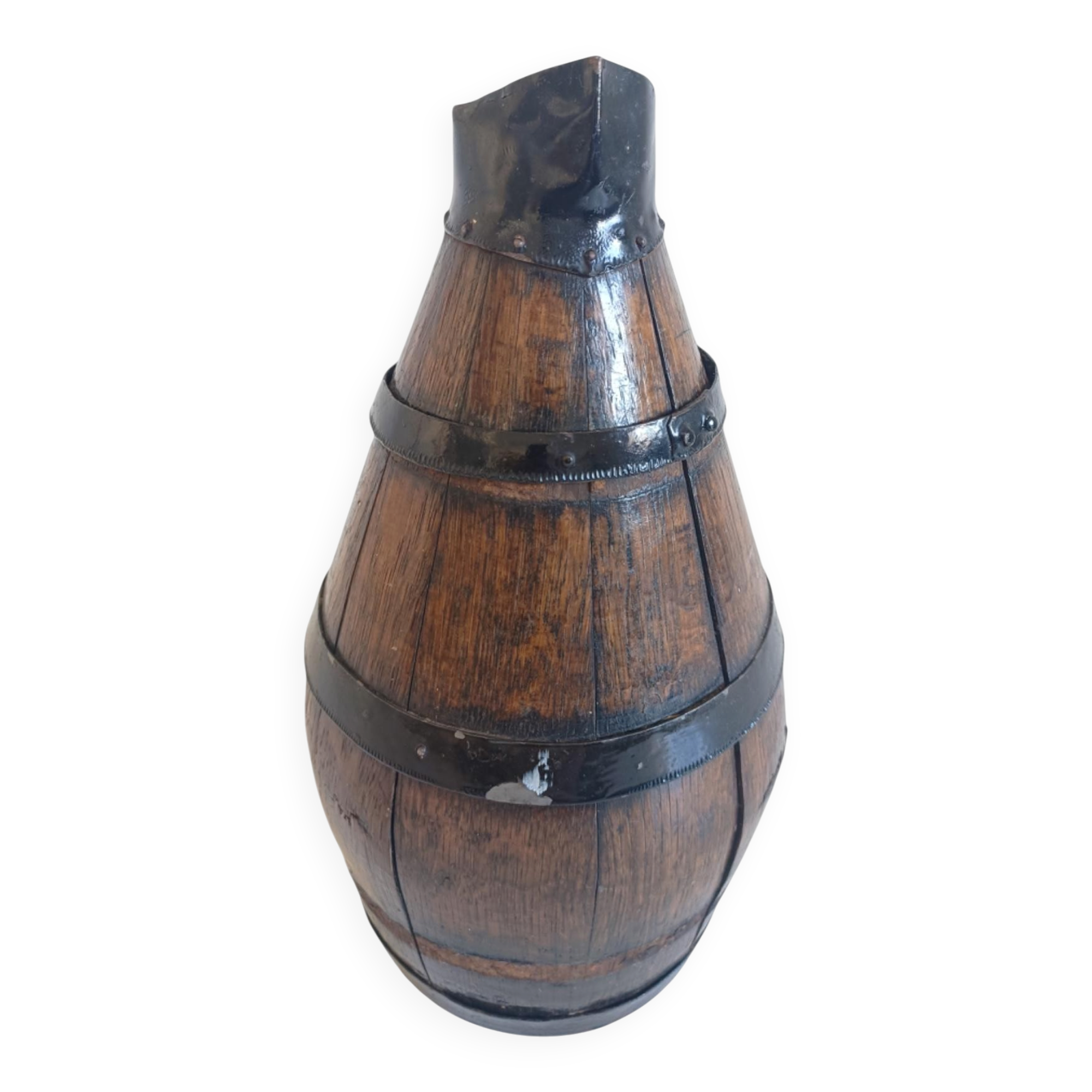 19th Century Rustic French Oak and Metal Hand-Crafted Pitcher