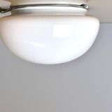 Pair white opaline glass flush mount ceiling or wall lamps