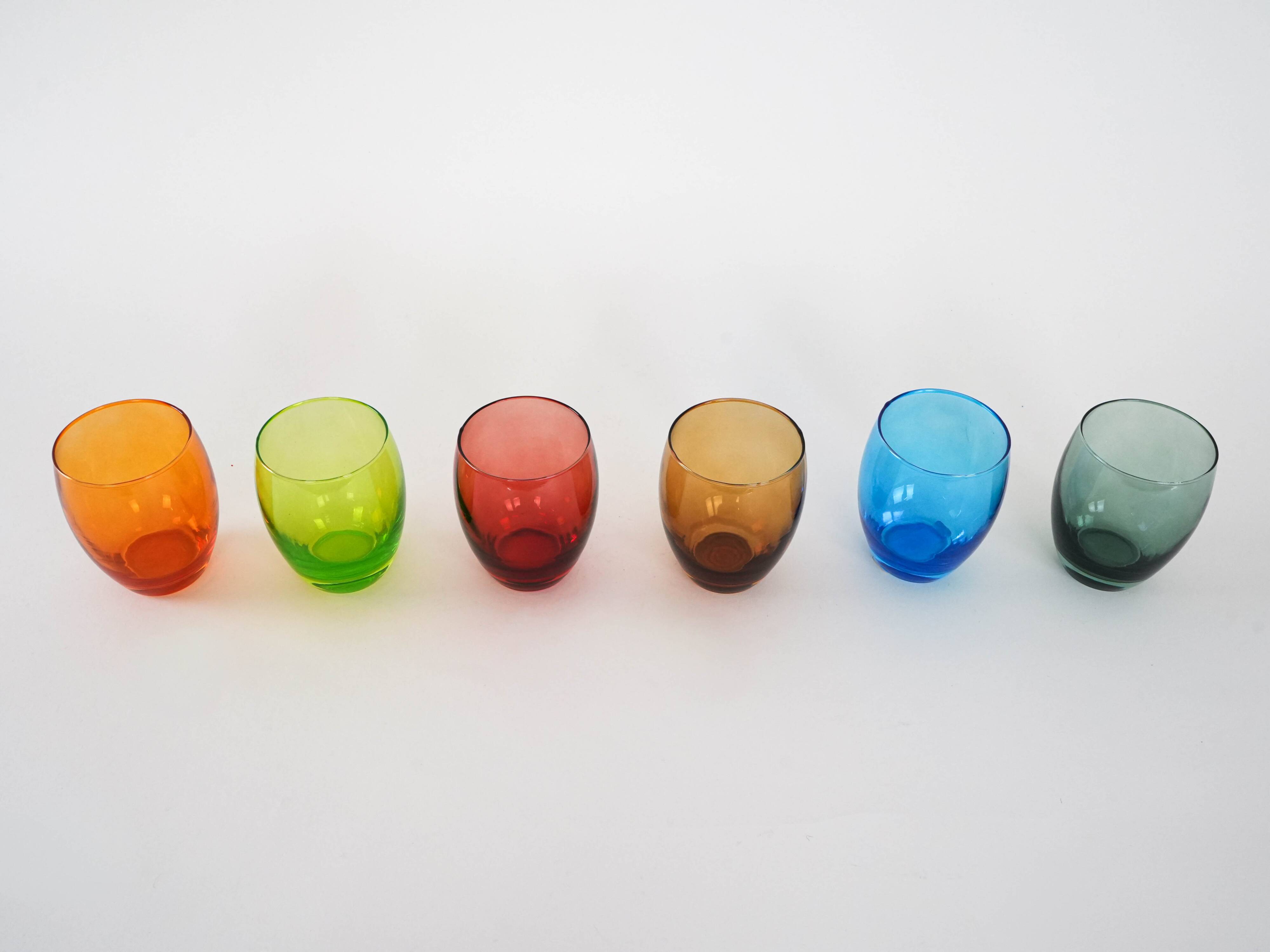 Set of colourful glasses, Italian design, 1970s, made in Italy