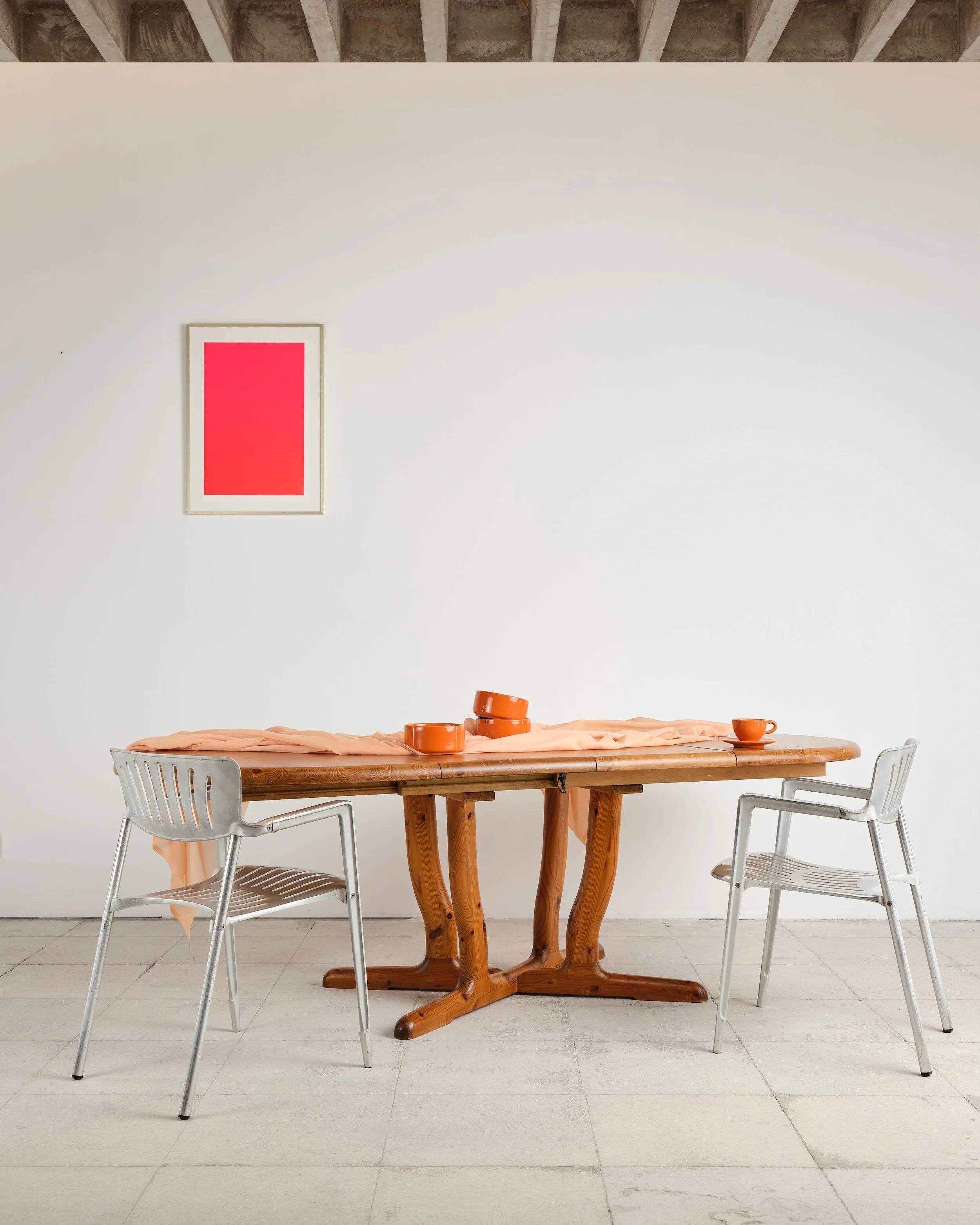 Brutalist extendable table in pine, Rainer Daumiller, Denmark, 1970s.
